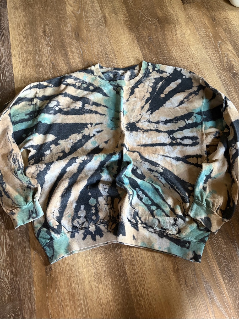 Urban Outfitters Tie-Dye Crewneck Sweatshirt in Black, Beige & Teal